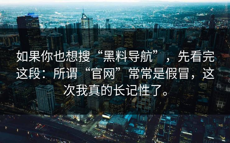 如果你也想搜“黑料导航”，先看完这段：所谓“官网”常常是假冒，这次我真的长记性了。