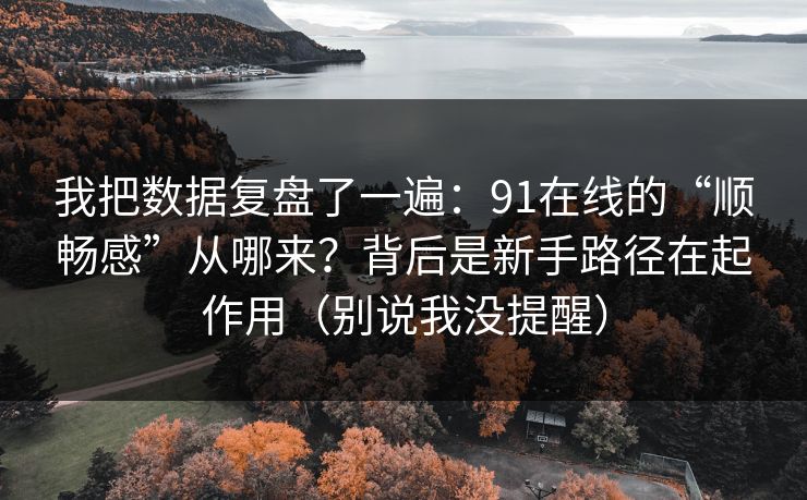 我把数据复盘了一遍:91在线的“顺畅感”从哪来?背后是新手路径在起作用(别说我没提醒) 我把数据复盘了一遍:91在线的“顺畅感”从哪来?背后是新手路径在起作用(别说我没提醒)